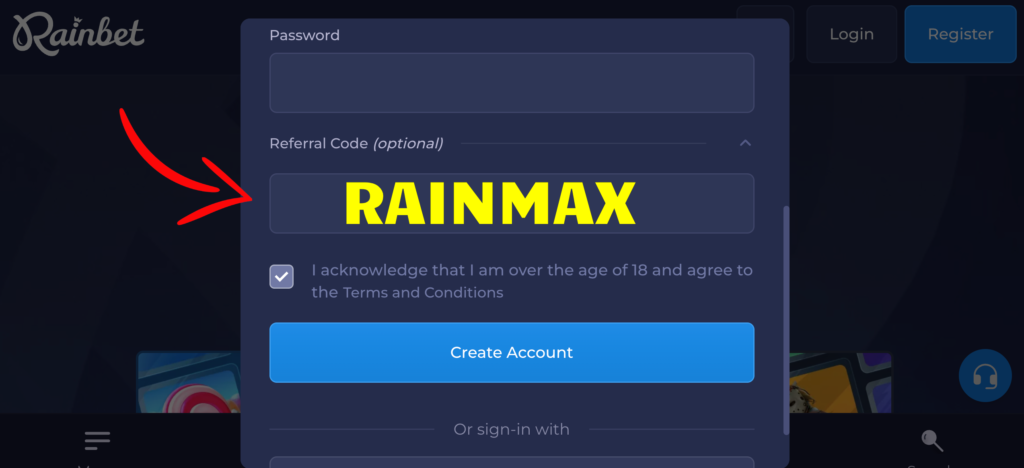 rainbet bonus code enter